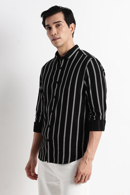 Vertical Stripe Textured Shirt Black