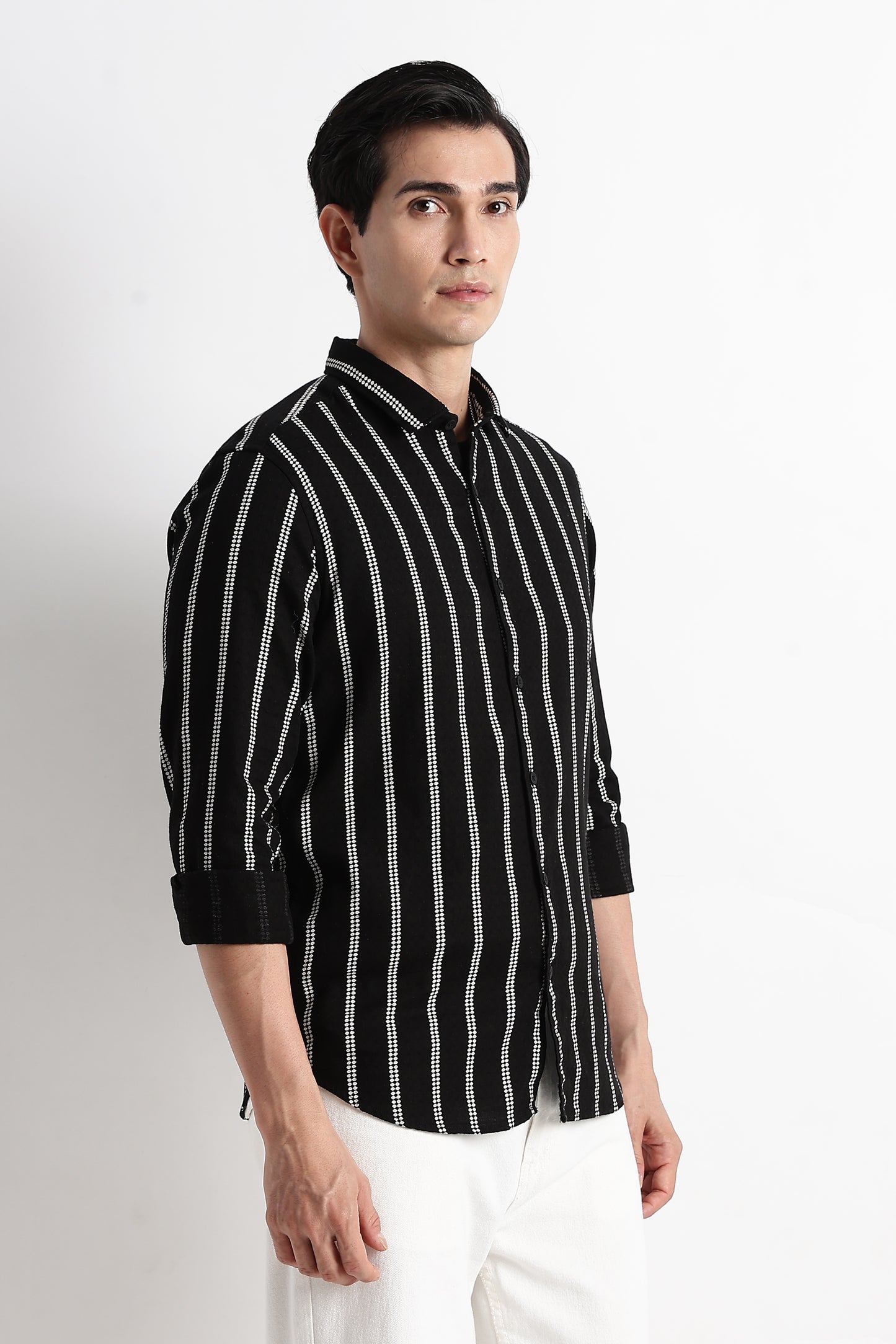 Vertical Stripe Textured Shirt Black