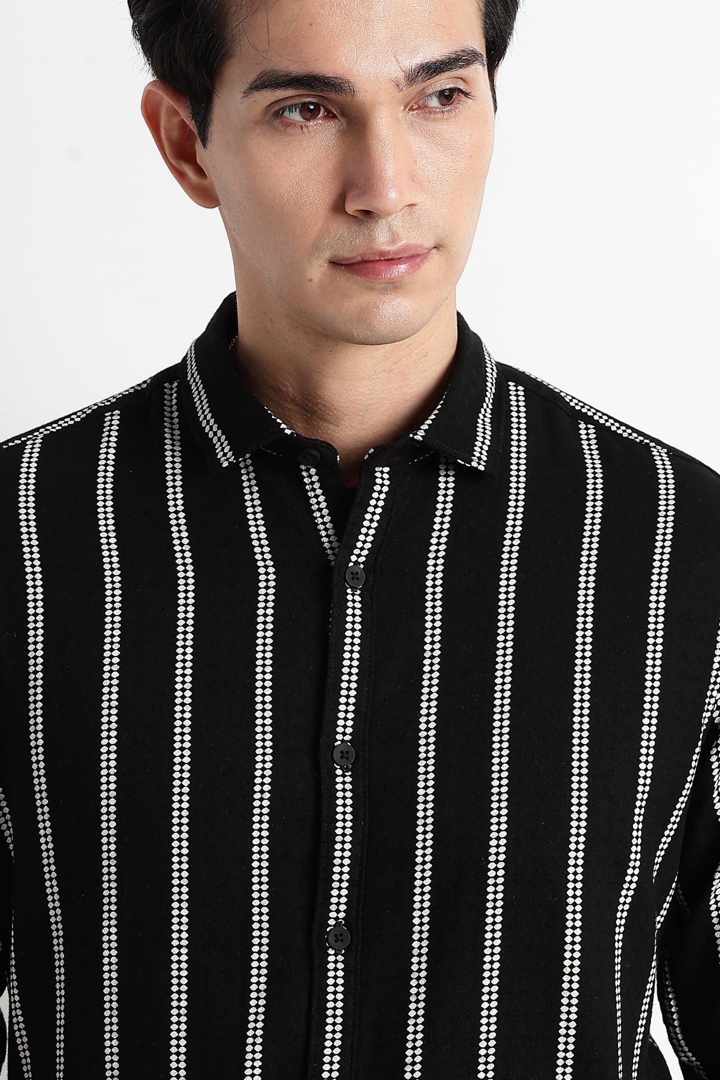 Vertical Stripe Textured Shirt Black