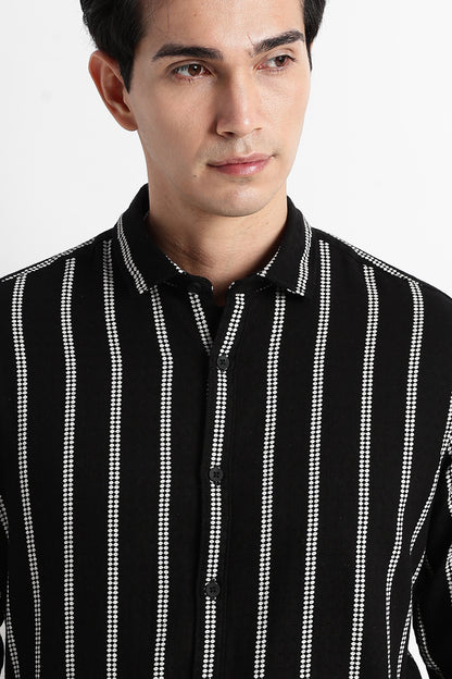 Vertical Stripe Textured Shirt Black