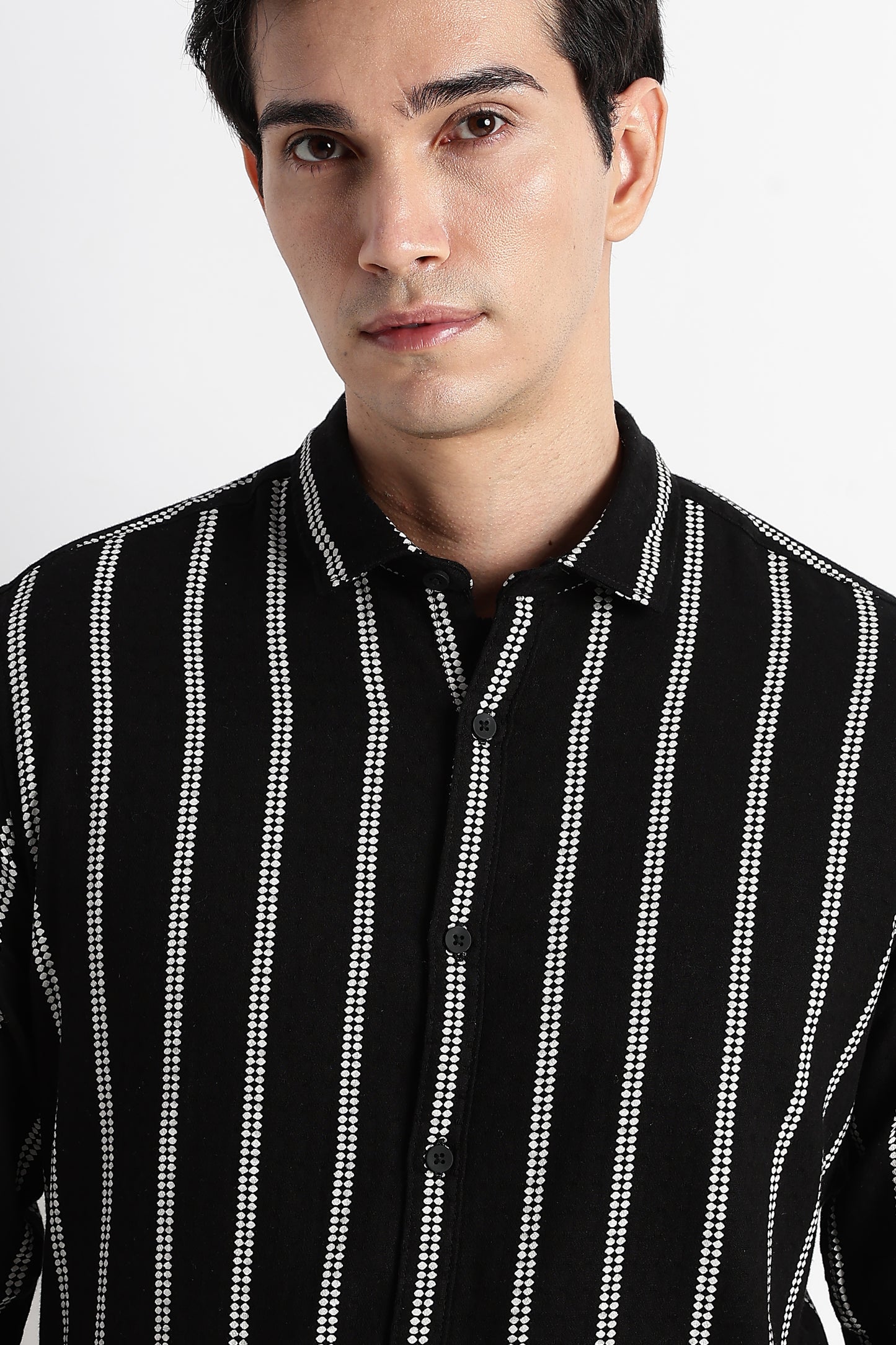 Vertical Stripe Textured Shirt Black