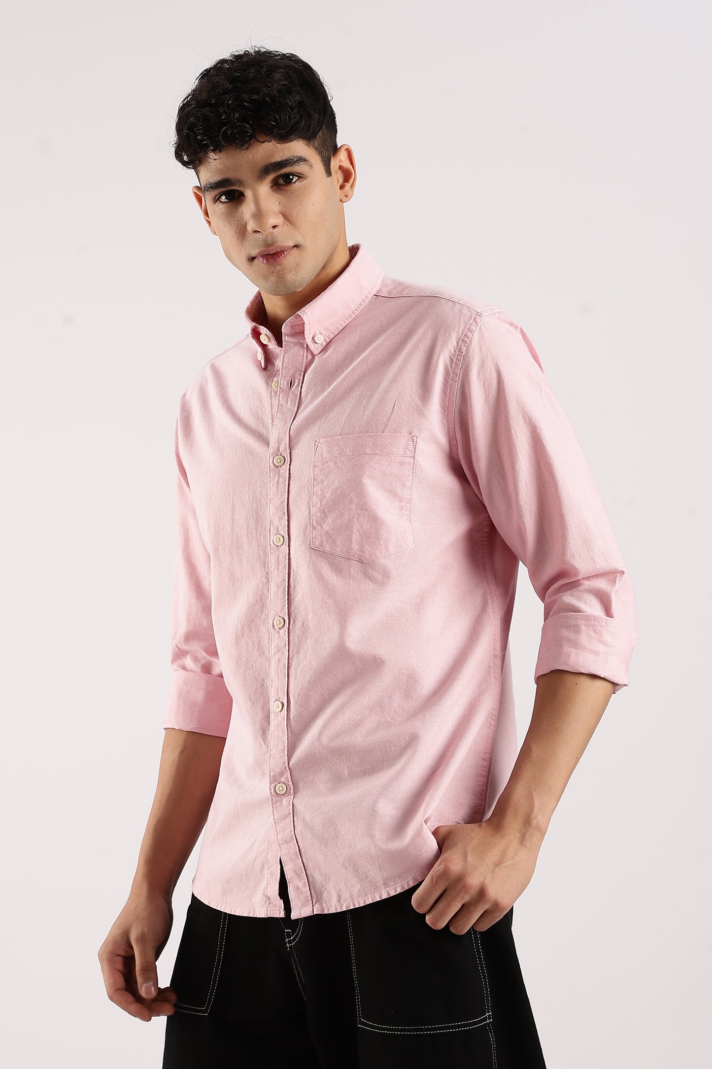 Cotton Oxford Slim Fit Shirt Pink