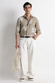 Floral Embroidered Cotton Linen Shirt Grey