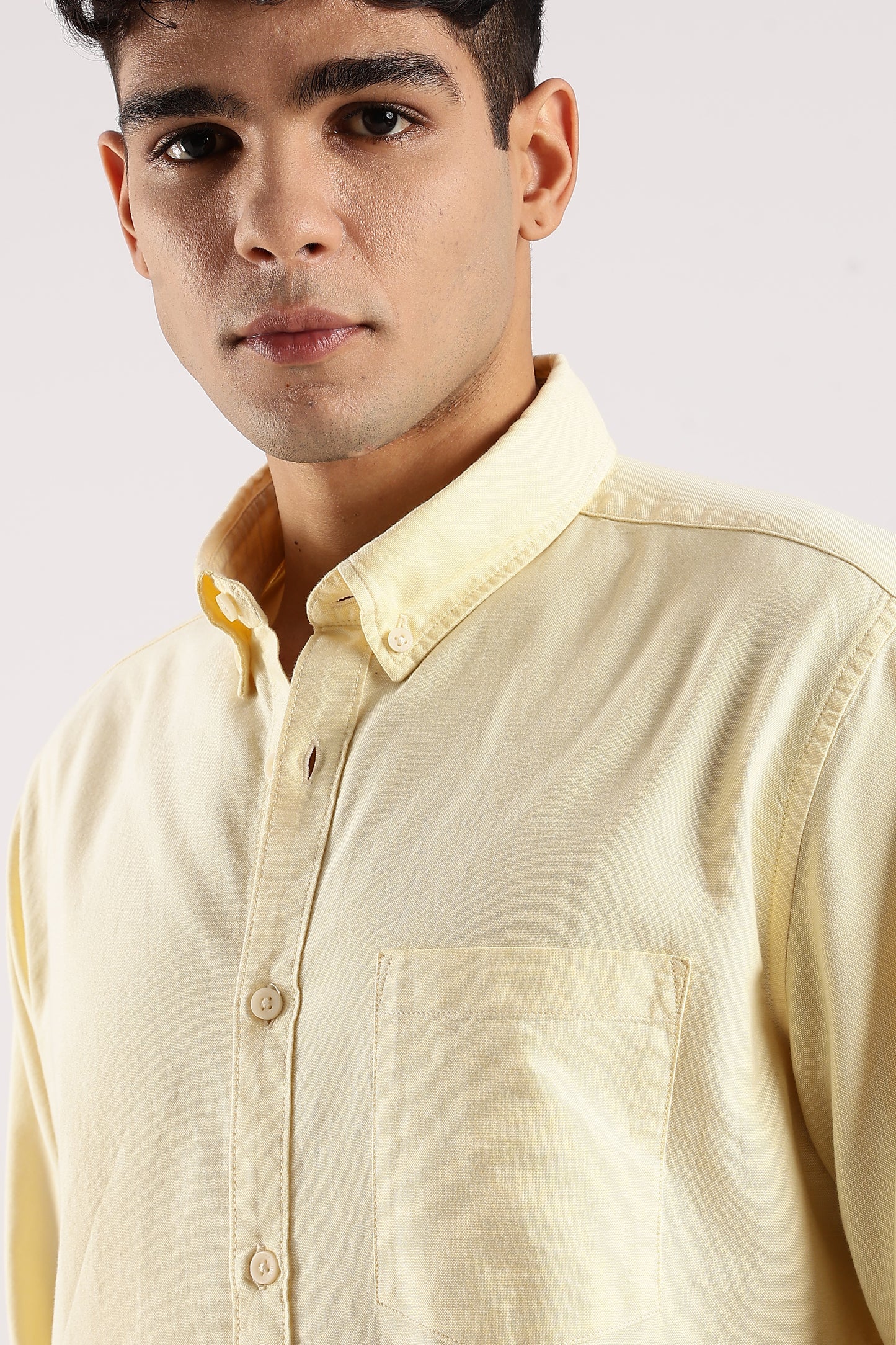 Cotton Oxford Slim Fit Shirt Yellow