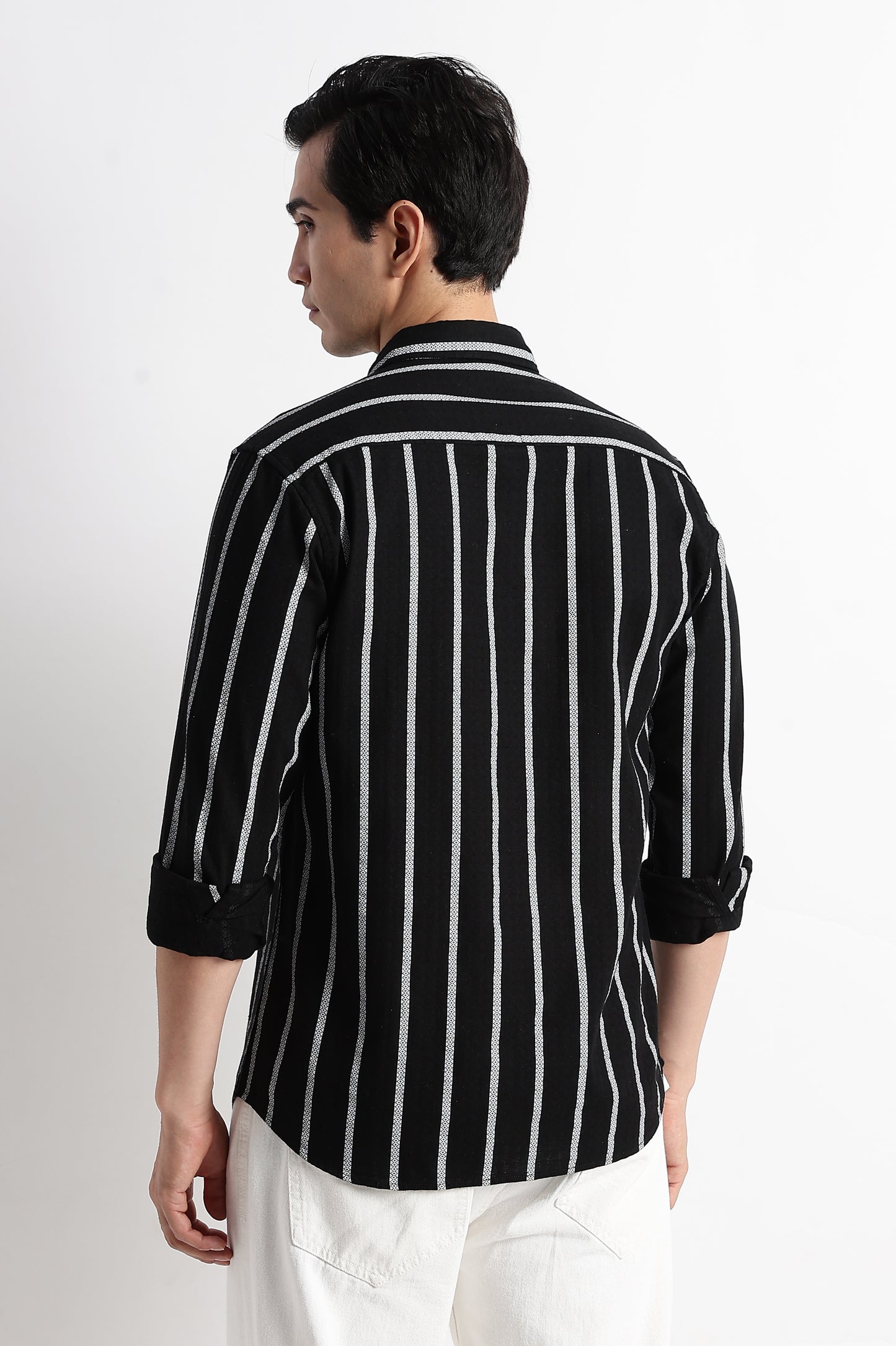 Vertical Stripe Textured Shirt Black