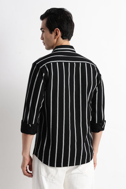 Vertical Stripe Textured Shirt Black