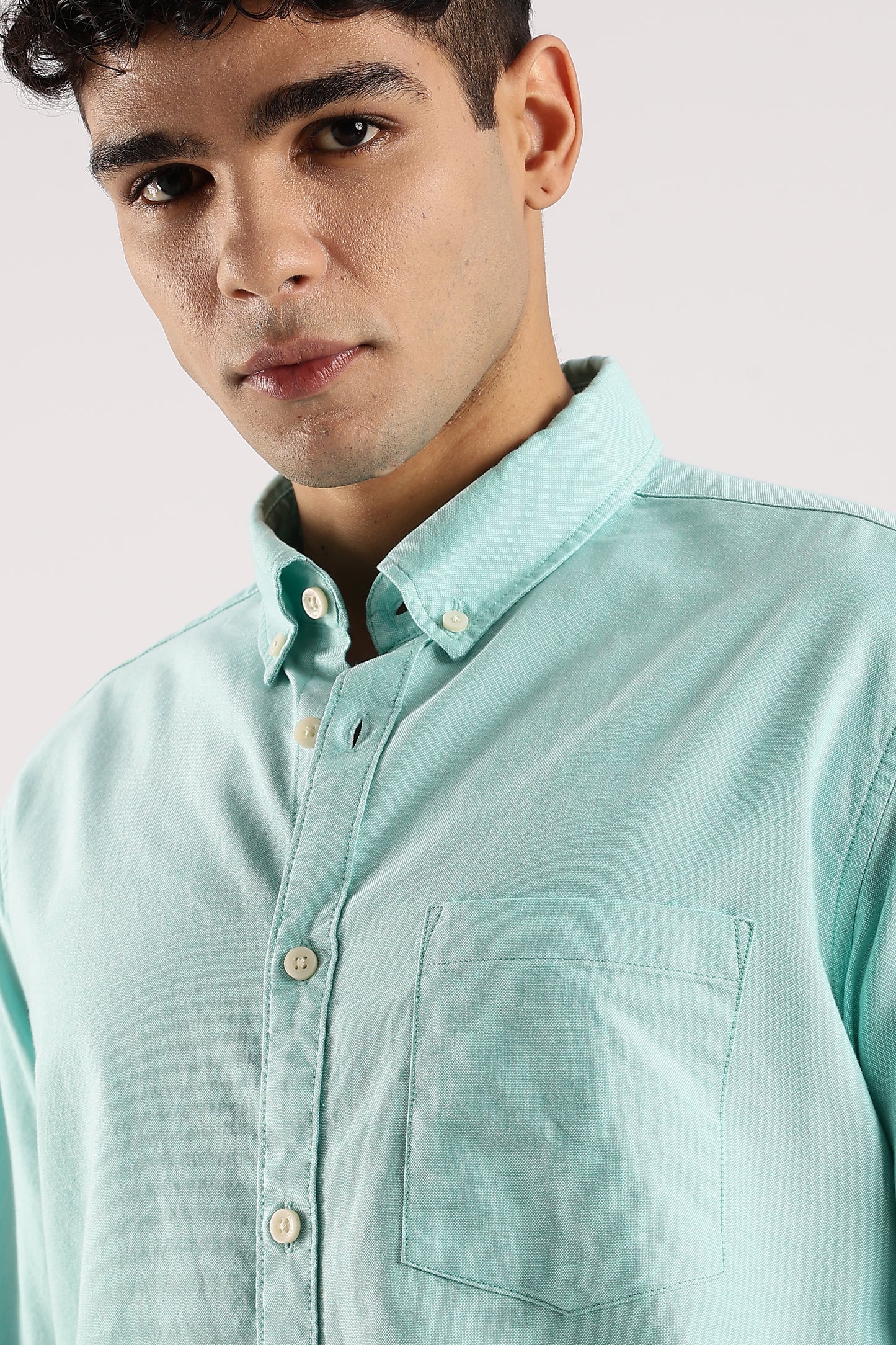 Cotton Oxford Slim Fit Shirt Teal Green