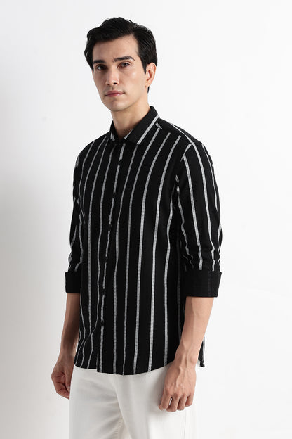 Vertical Stripe Textured Shirt Black