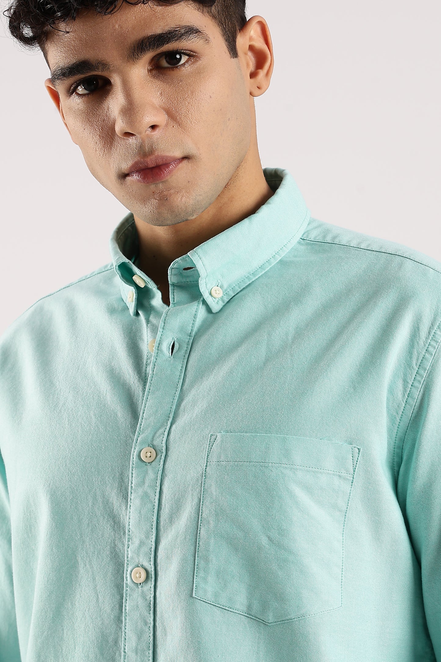 Cotton Oxford Slim Fit Shirt Teal Green