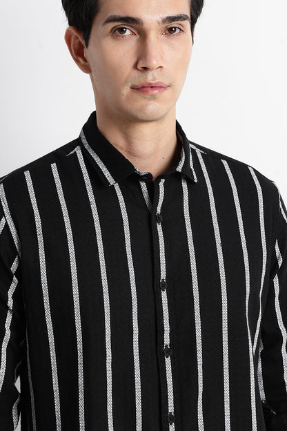 Vertical Stripe Textured Shirt Black