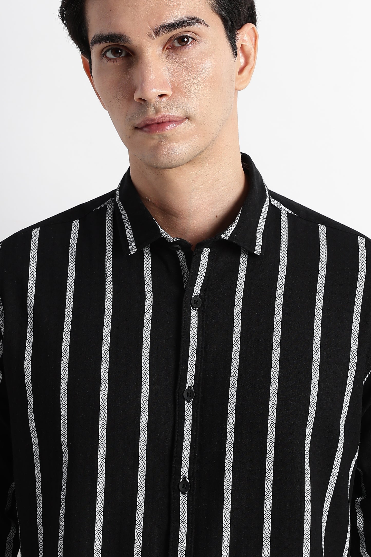 Vertical Stripe Textured Shirt Black