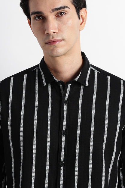 Vertical Stripe Textured Shirt Black