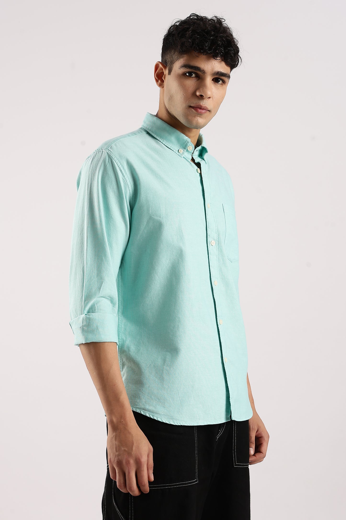 Cotton Oxford Slim Fit Shirt Teal Green