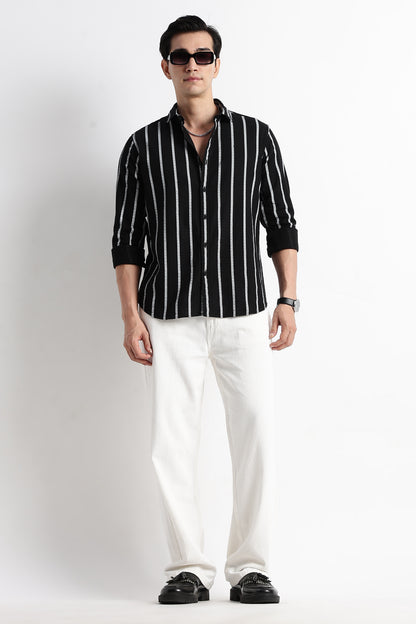 Vertical Stripe Textured Shirt Black