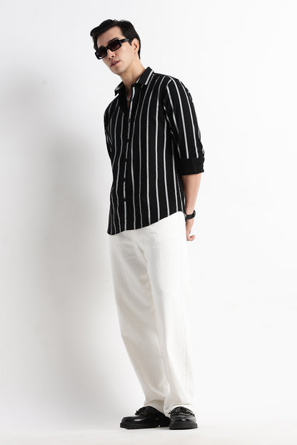 Vertical Stripe Textured Shirt Black