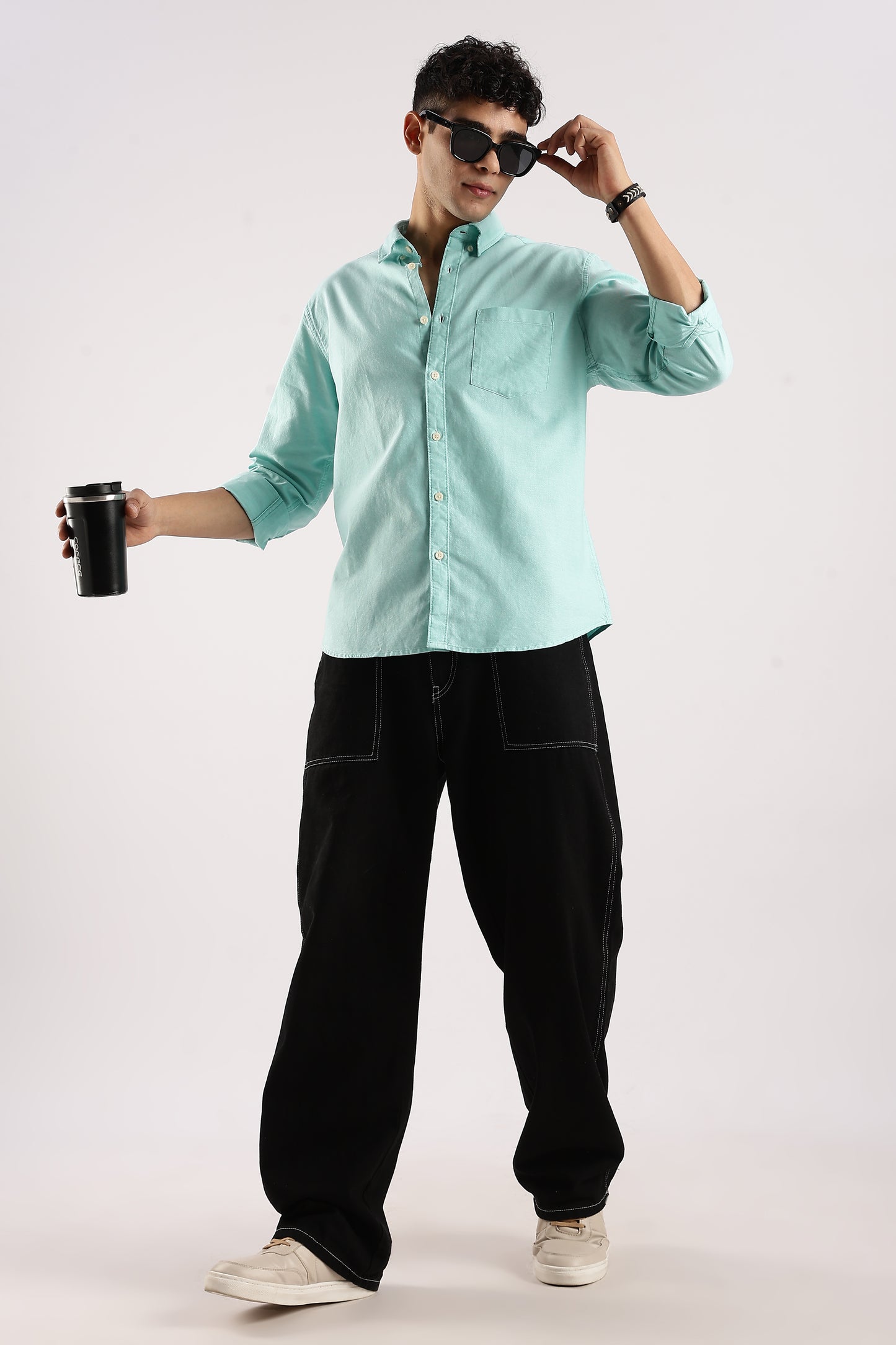 Cotton Oxford Slim Fit Shirt Teal Green