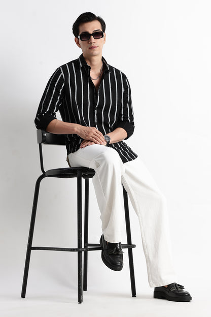 Vertical Stripe Textured Shirt Black