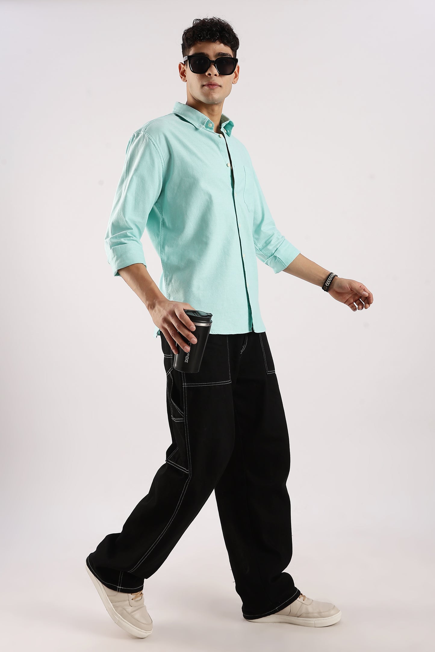 Cotton Oxford Slim Fit Shirt Teal Green