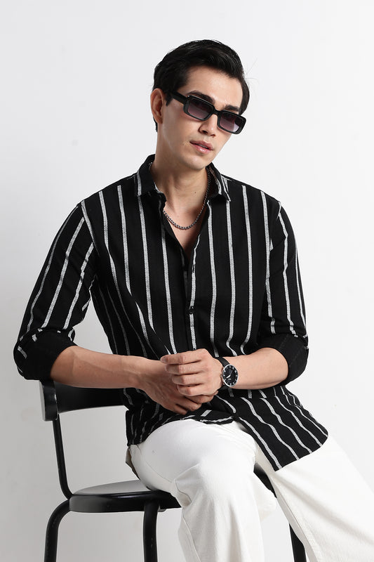 Vertical Stripe Textured Shirt Black
