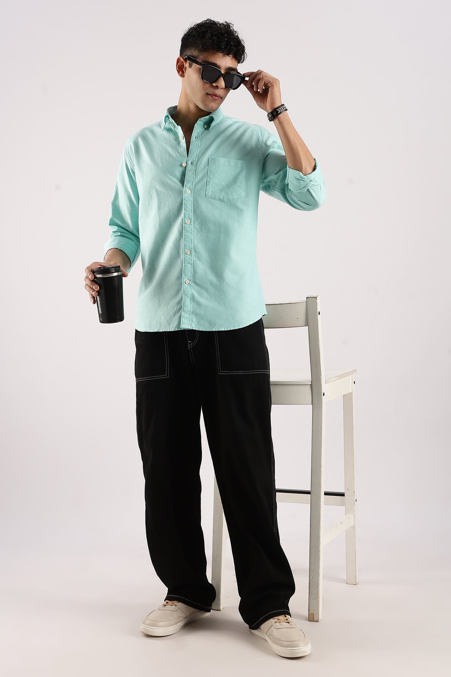 Cotton Oxford Slim Fit Shirt Teal Green