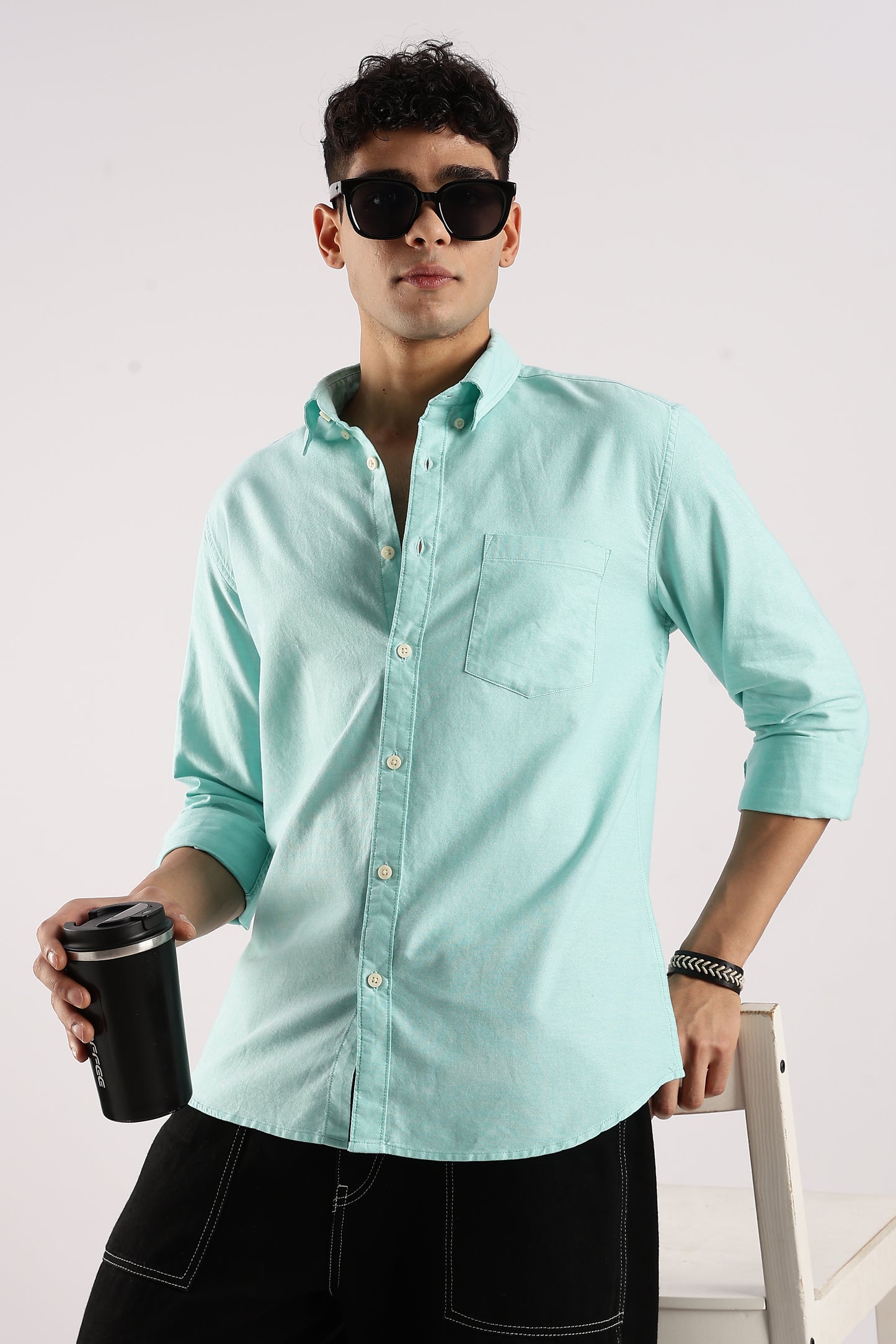 Cotton Oxford Slim Fit Shirt Teal Green