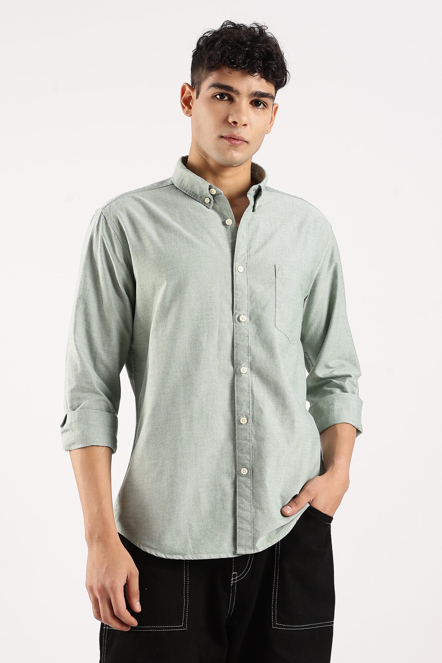 Cotton Oxford Slim Fit Shirt Dk Green