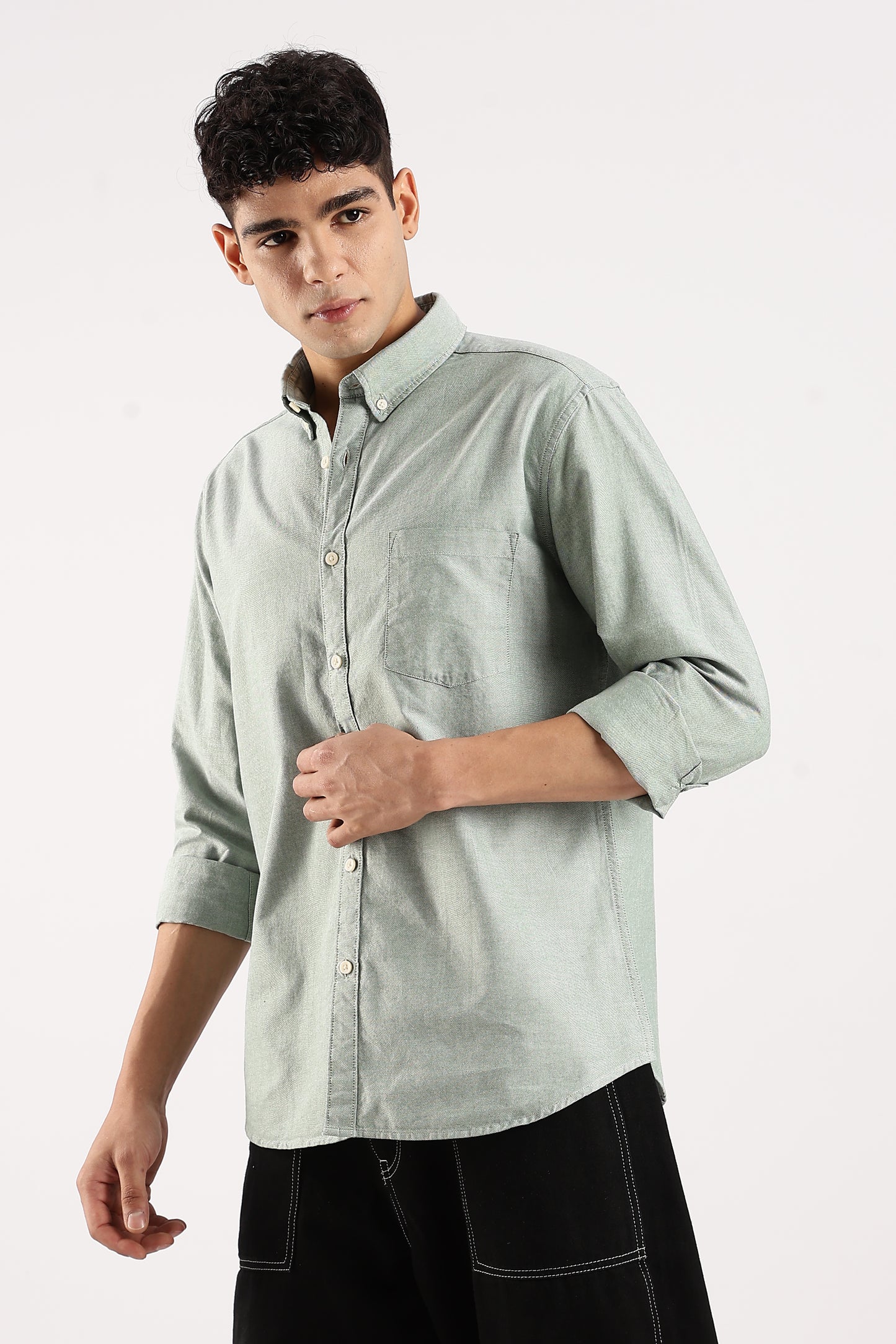 Cotton Oxford Slim Fit Shirt Dk Green
