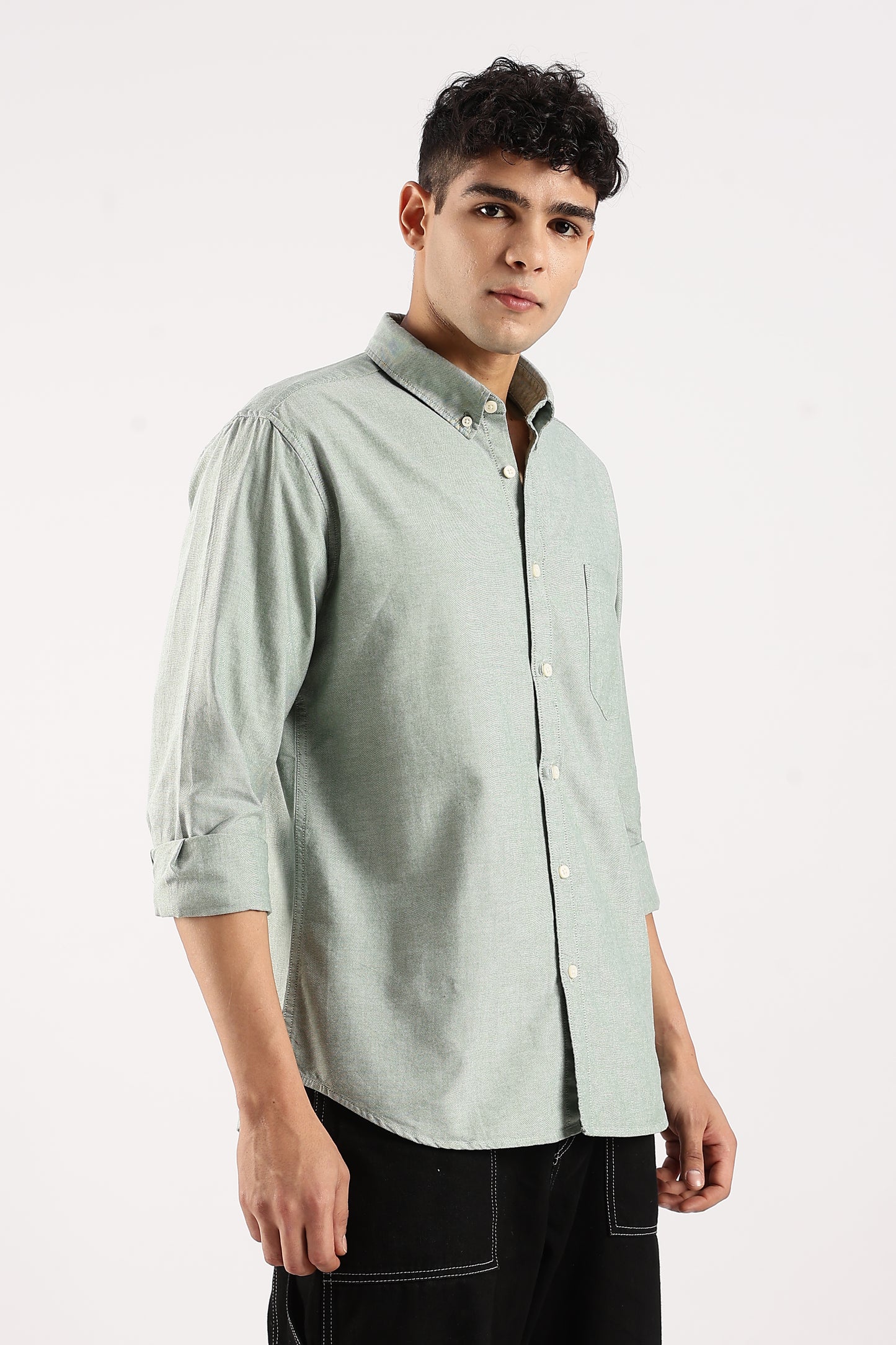 Cotton Oxford Slim Fit Shirt Dk Green