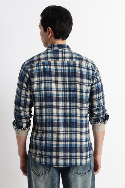 Heritage Check Slim Fit Shirt Blue