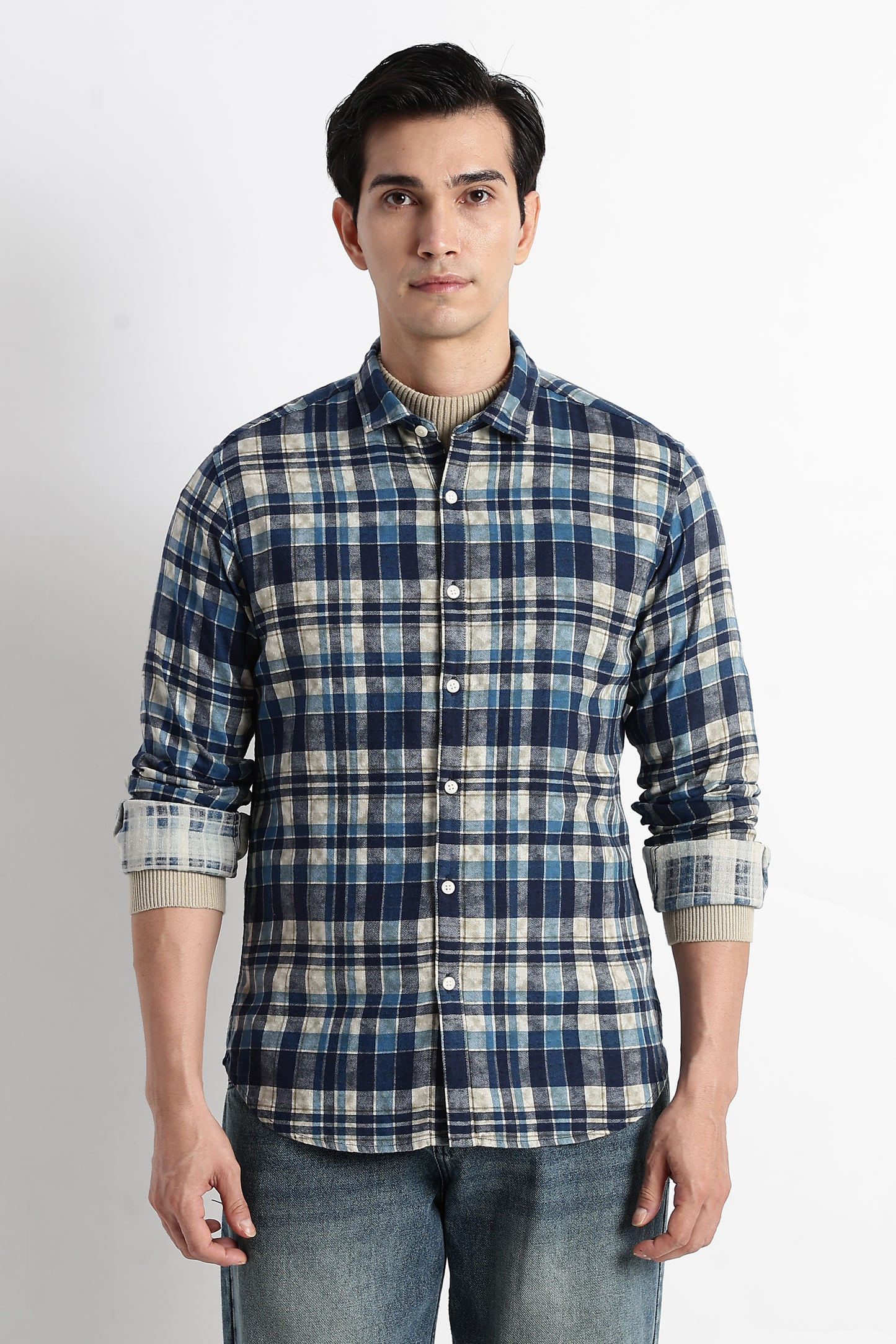 Heritage Check Slim Fit Shirt Blue