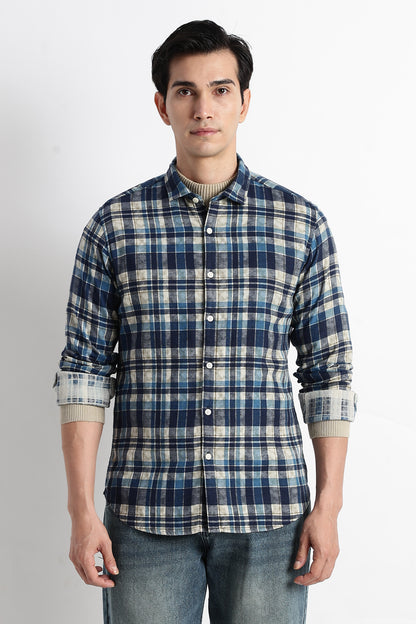 Heritage Check Slim Fit Shirt Blue