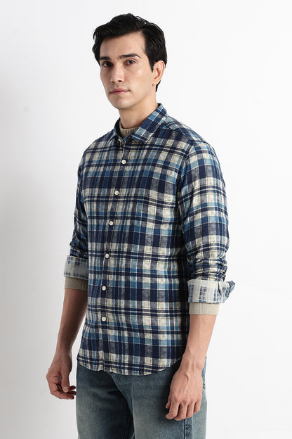 Heritage Check Slim Fit Shirt Blue