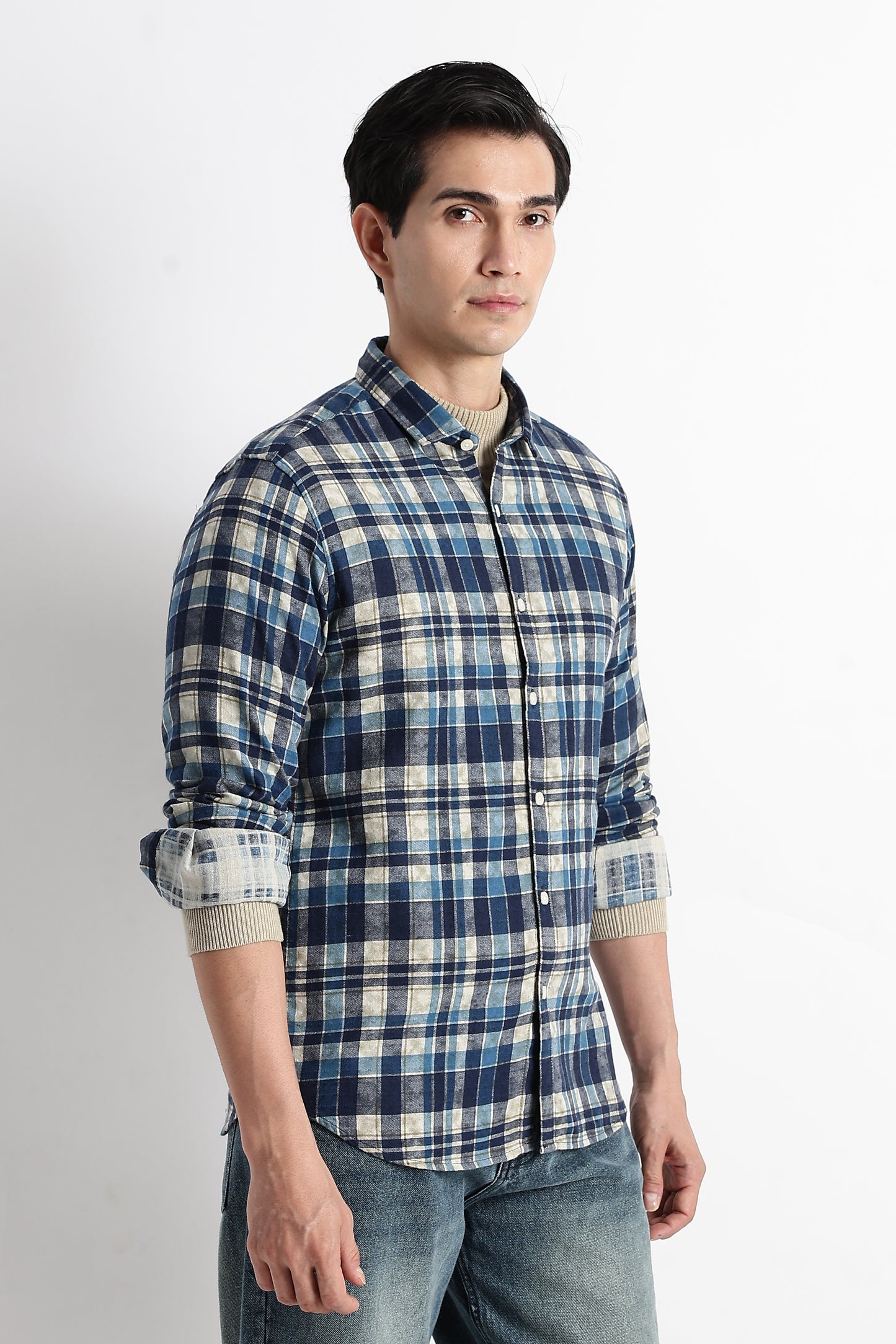 Heritage Check Slim Fit Shirt Blue
