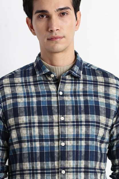 Heritage Check Slim Fit Shirt Blue