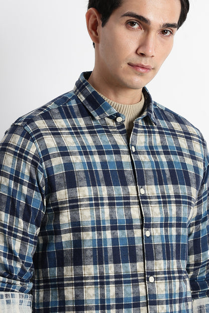 Heritage Check Slim Fit Shirt Blue
