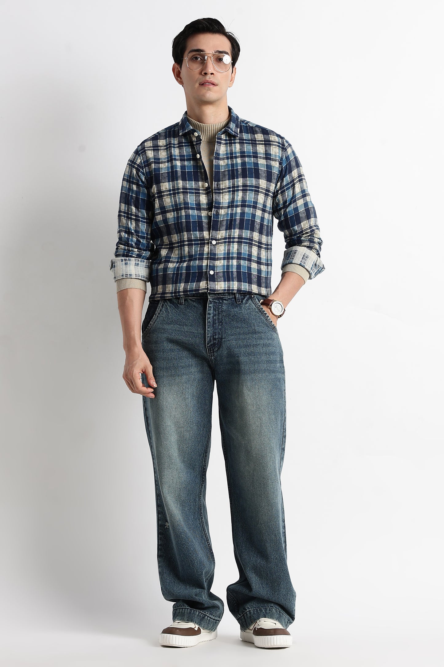 Heritage Check Slim Fit Shirt Blue