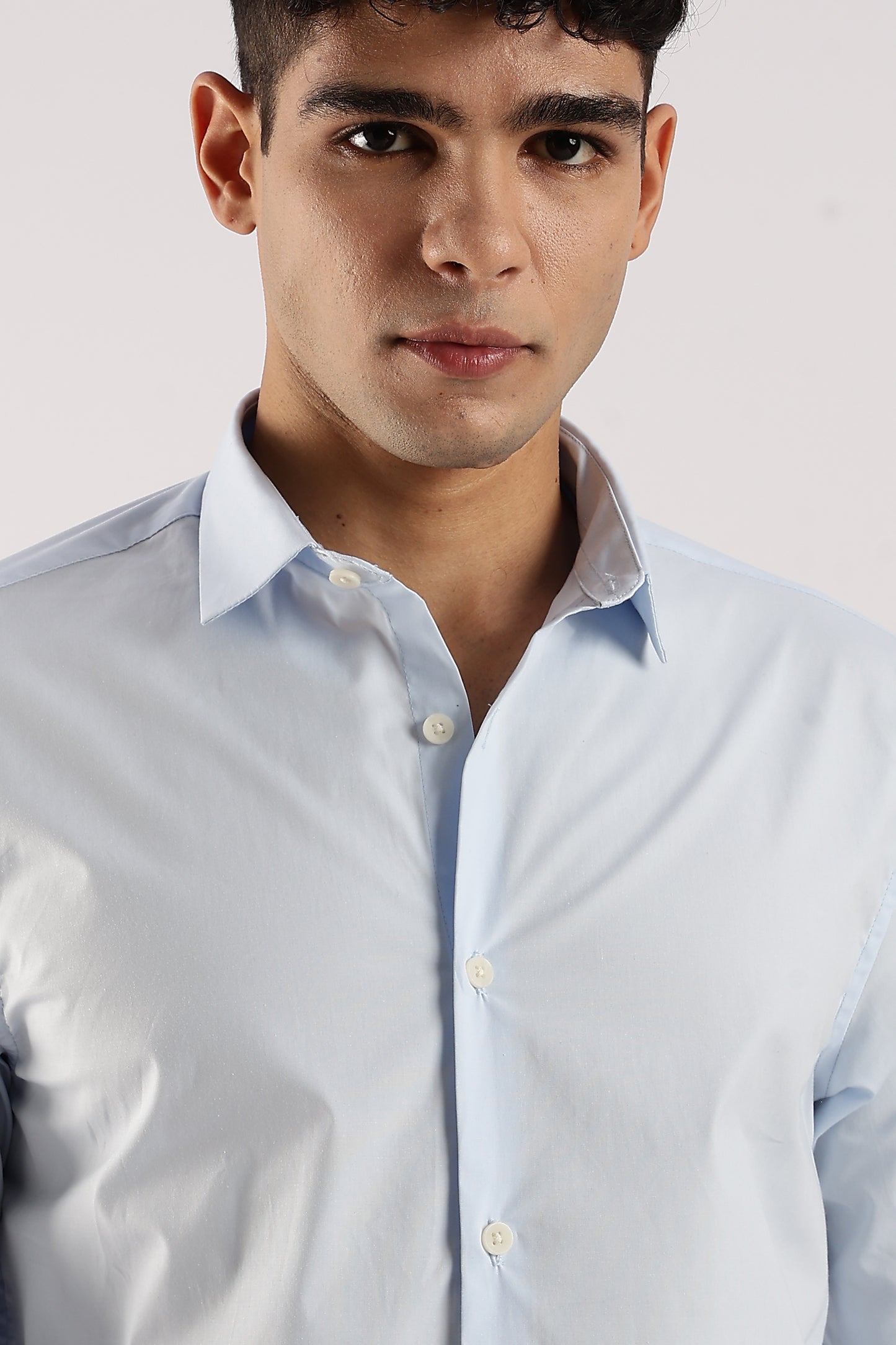 Cotton Lycra Slim Fit Shir Sky Blue