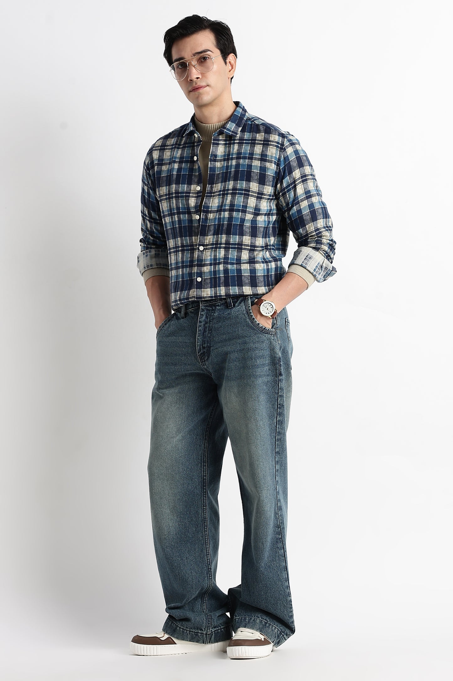 Heritage Check Slim Fit Shirt Blue