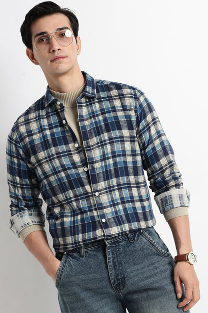 Heritage Check Slim Fit Shirt Blue