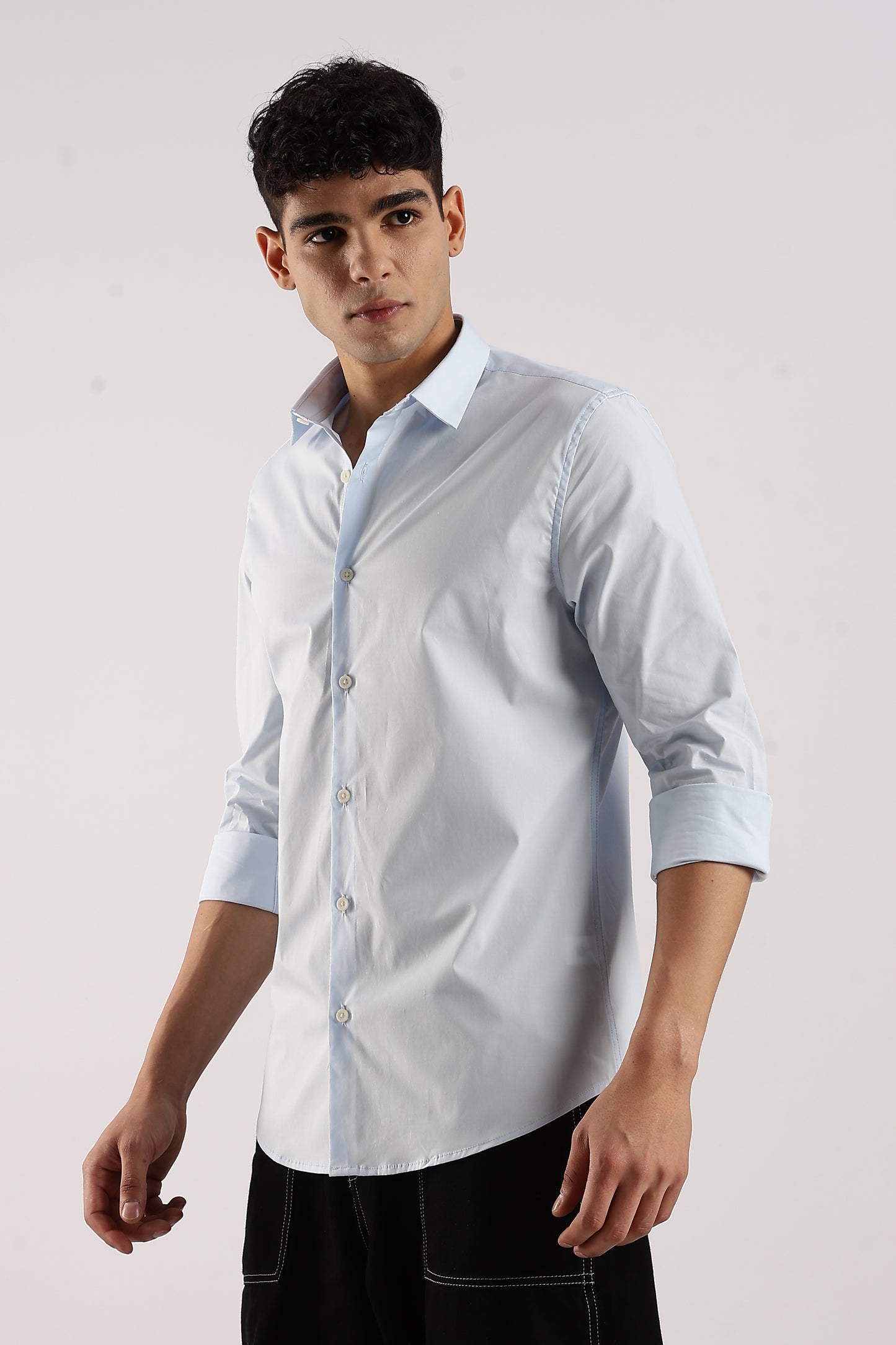 Cotton Lycra Slim Fit Shir Sky Blue