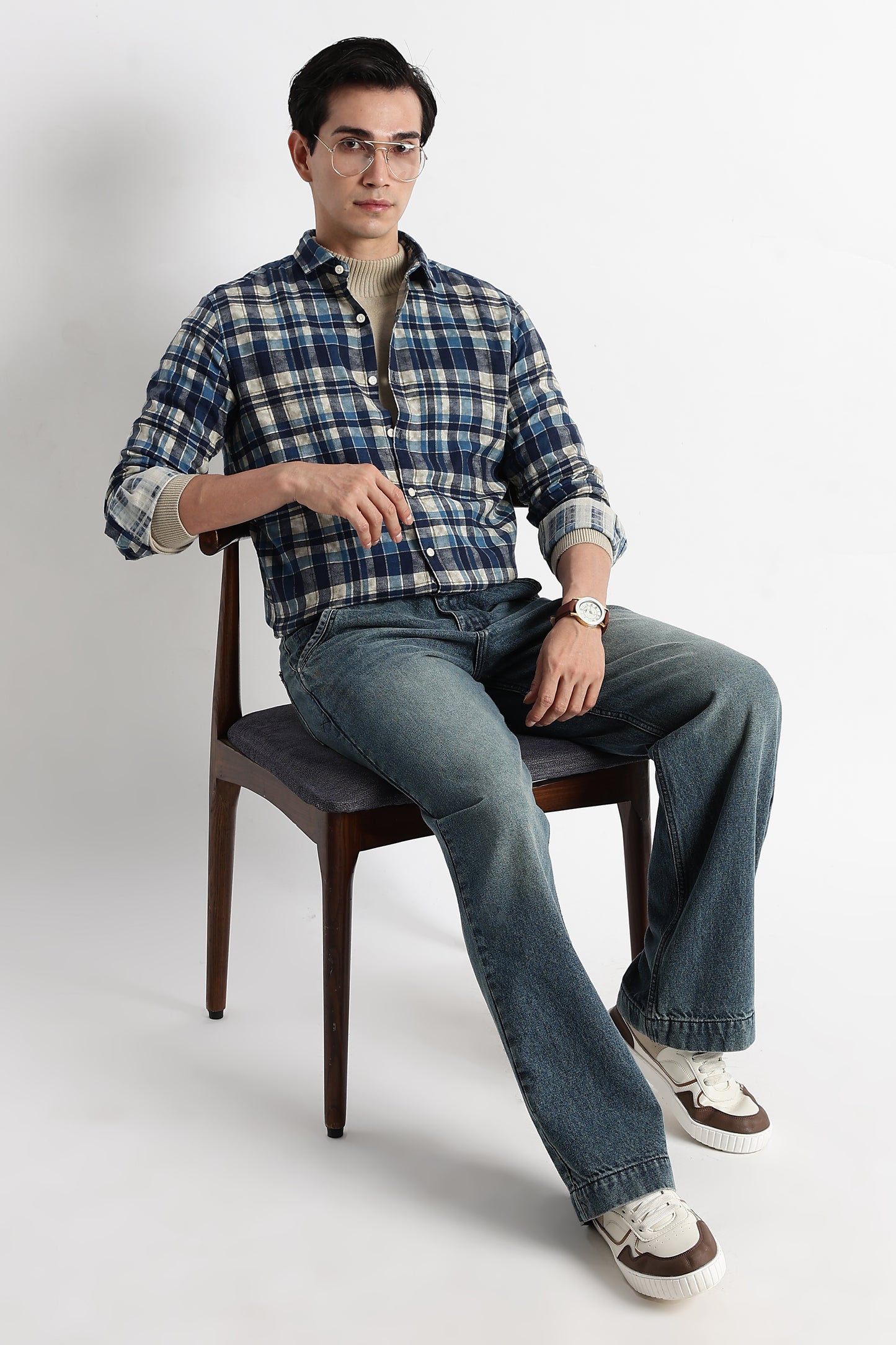 Heritage Check Slim Fit Shirt Blue