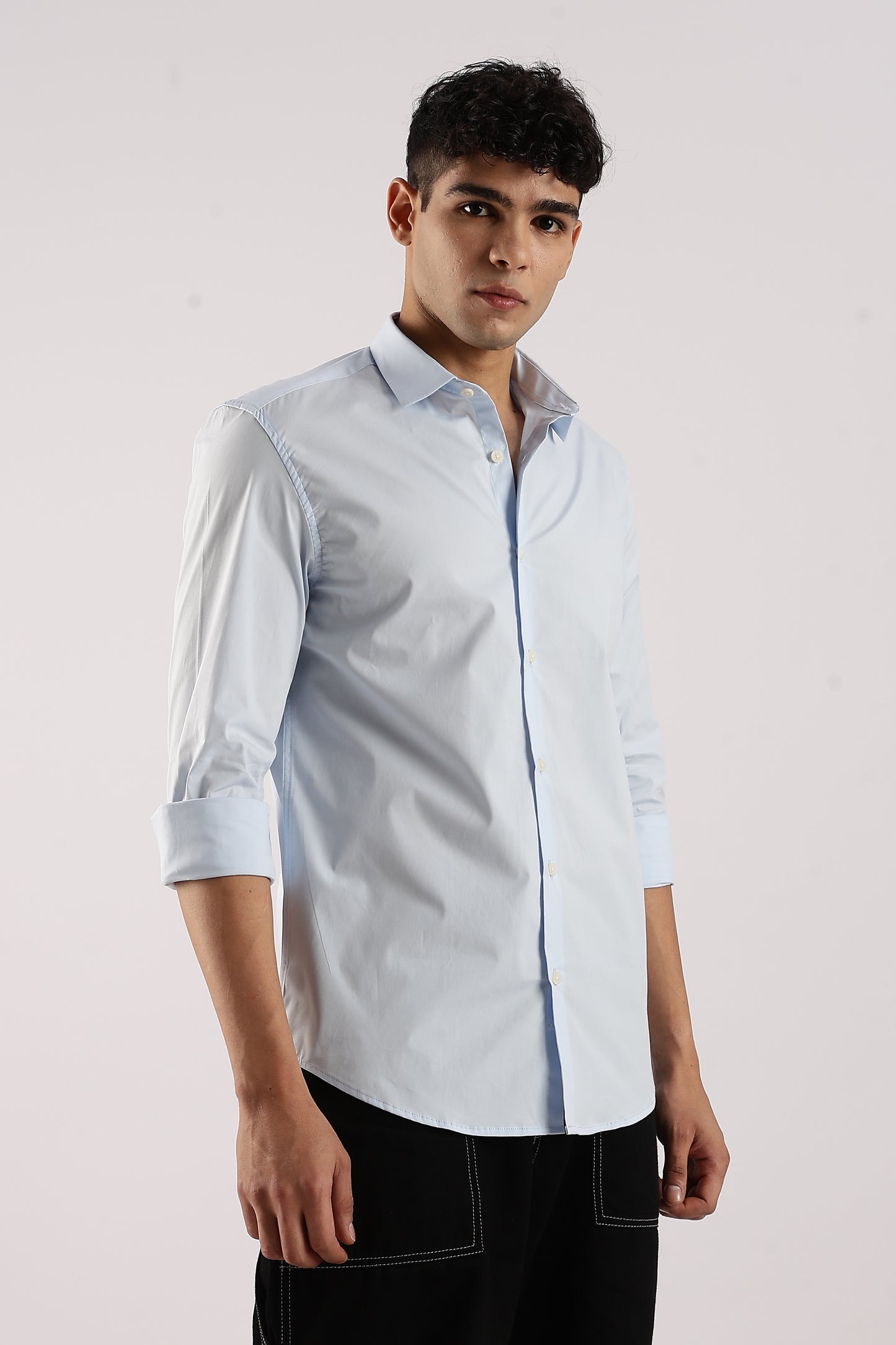 Cotton Lycra Slim Fit Shir Sky Blue