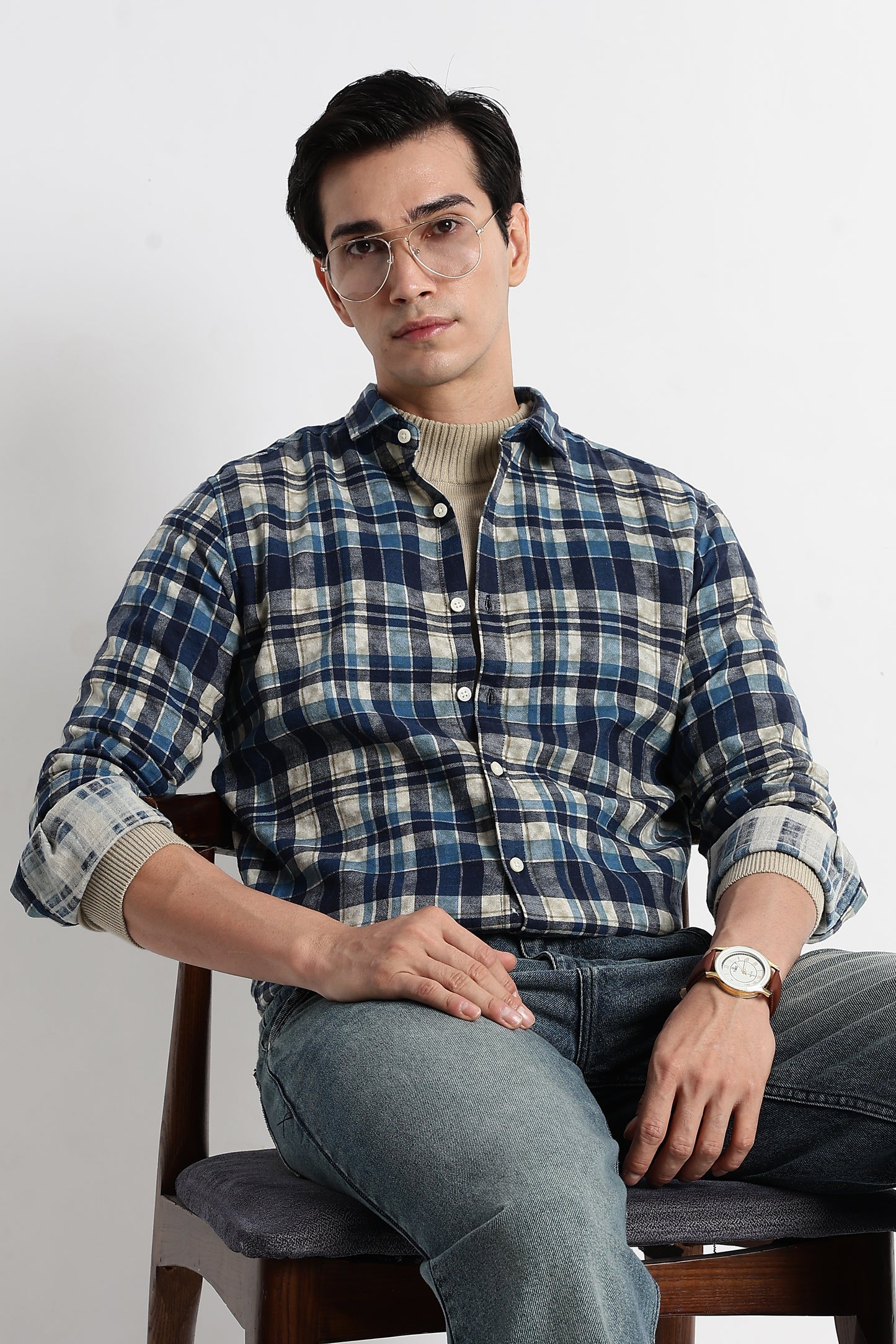 Heritage Check Slim Fit Shirt Blue