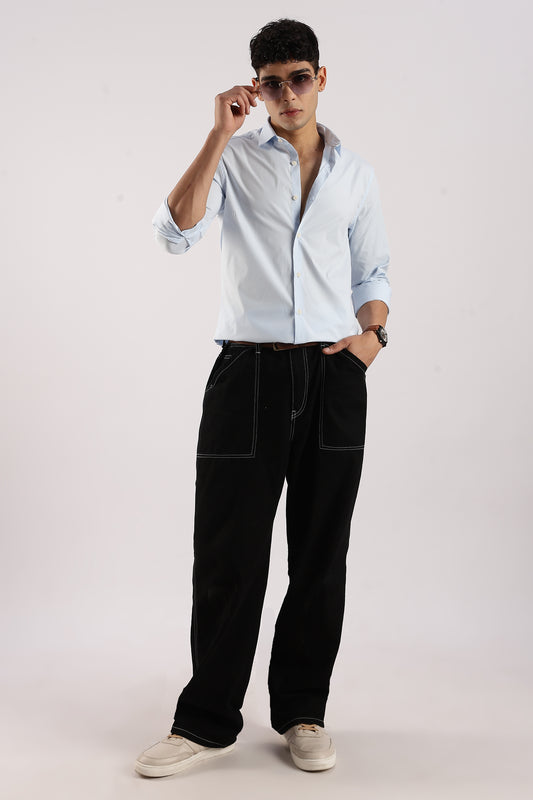 Cotton Lycra Slim Fit Shir Sky Blue