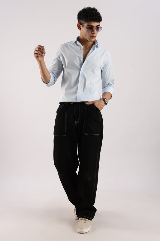 Cotton Lycra Slim Fit Shir Sky Blue