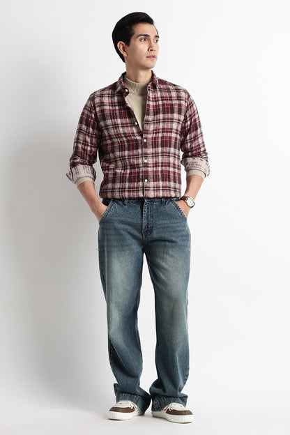 Heritage Check Slim Fit Shirt Maroon