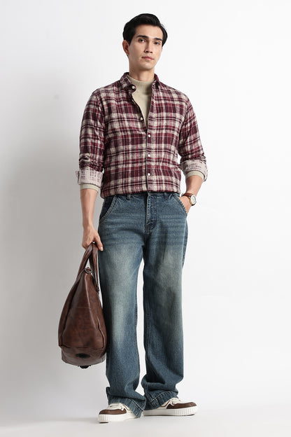 Heritage Check Slim Fit Shirt Maroon