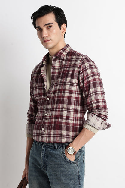 Heritage Check Slim Fit Shirt Maroon