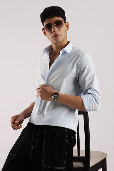 Men's Sky Blue Cotton Lycra Shirt - Slim Fit