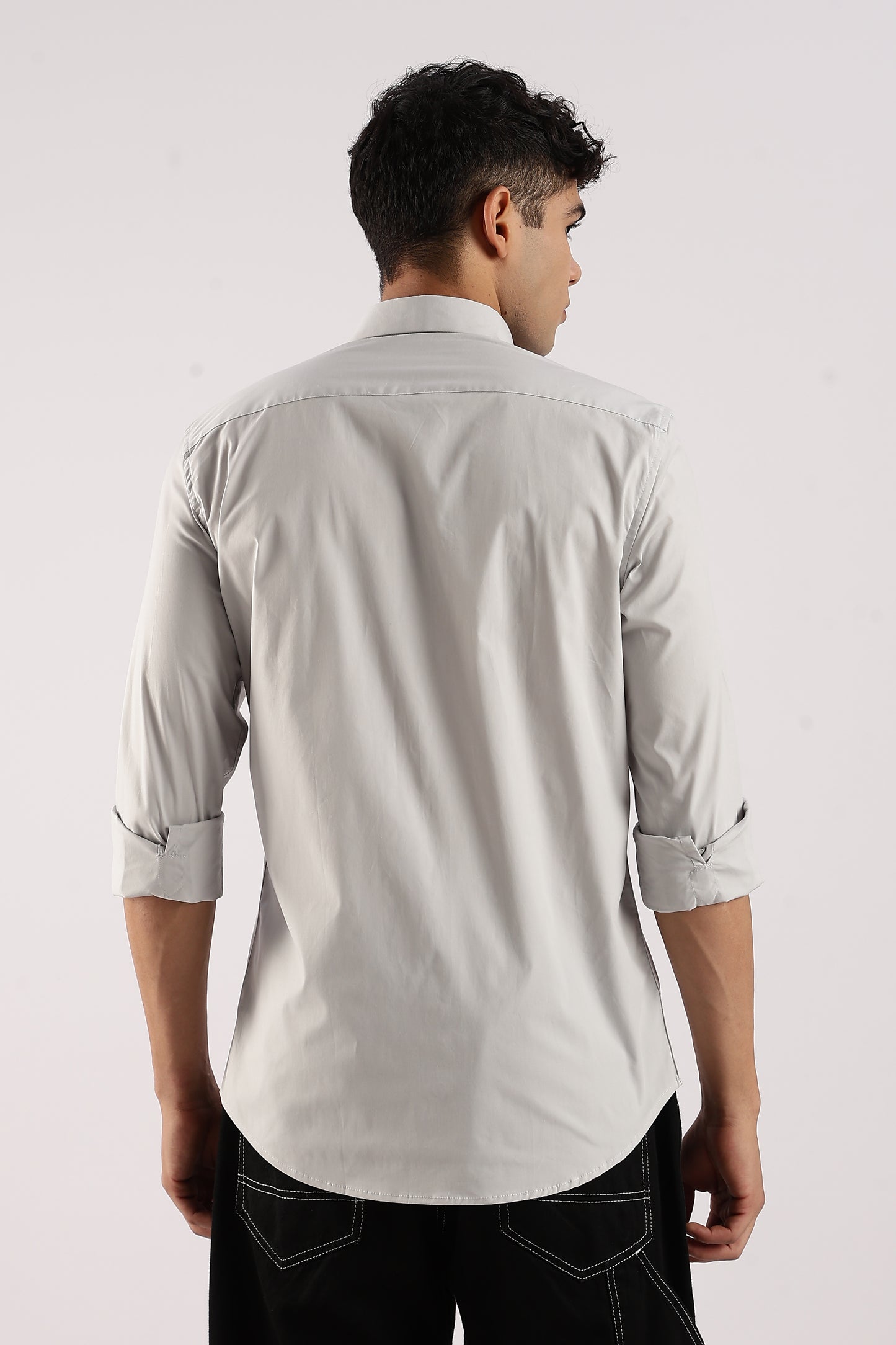 Cotton Lycra Slim Fit Shir Lt Grey